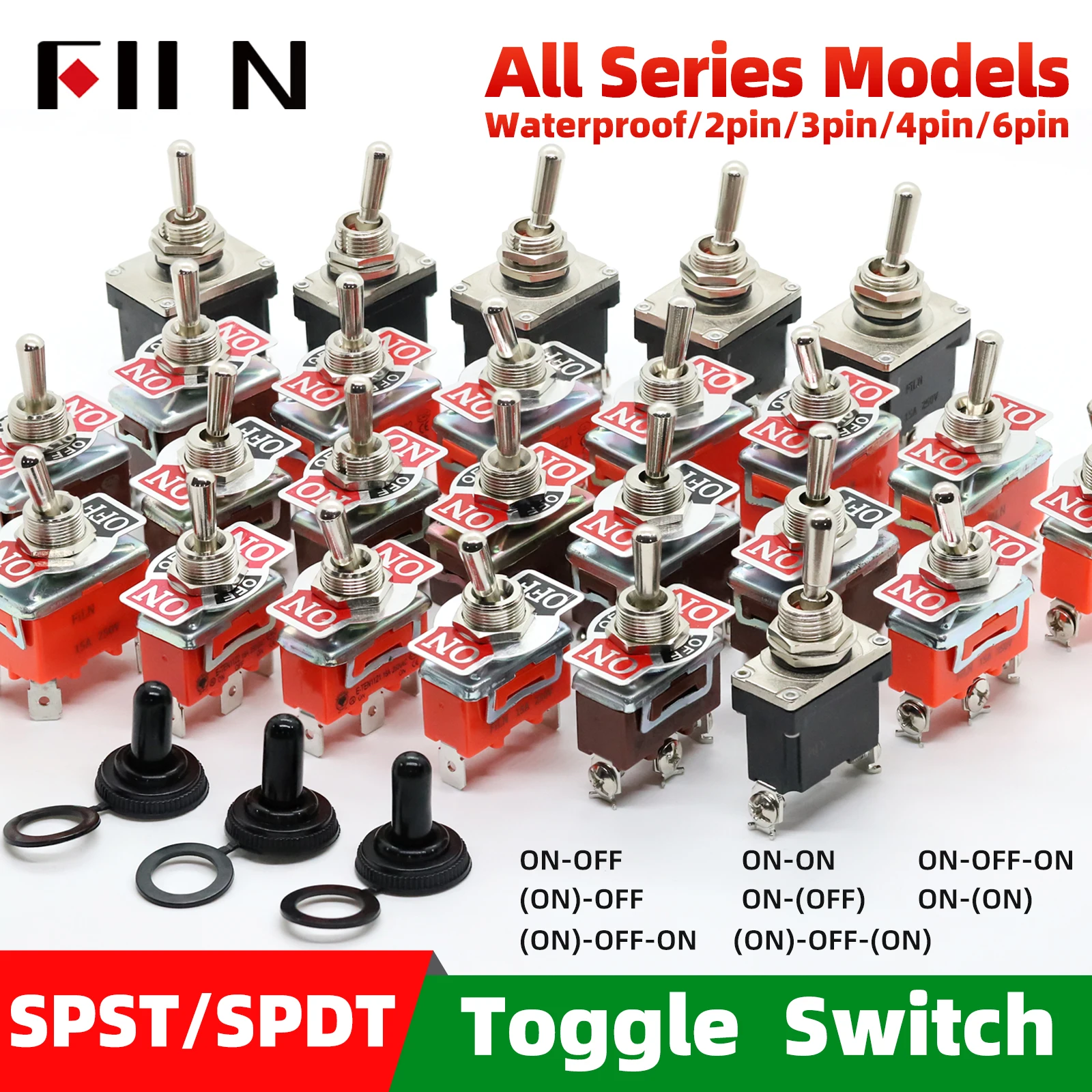 FILM 15A 250V Kippschalter Miniatur-Daumenhebel Ein Aus Elektronik SPST SPDT DPDT Power Rocker Wasserdichte Kappe Image