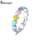 BAMOER 925 Sterling Silber Regenbogen Herz Finger Ring für Mädchen frauen Stapelbar Silber Ring mit