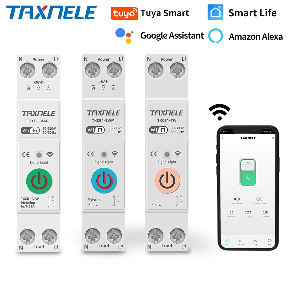 TUYA WIFI Smart Switch 1P Leistungsschalter Energiezähler KWh Leistungsmessung Timer Relais MCB Smart Life Spannung Strom schützen Image
