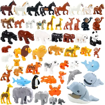 Großes Zubehör Bausteine Aquarium Delphin Hai Seepferdchen Prairie Löwe Leopard Bär Elefant Serie DIY Duploes Geschenkspielzeug Image