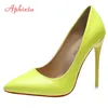 Aphixta 2025 Frühling Super Hohe 12 cm Stiletto Heels Pumps Frauen Schuhe Spitz Floreszenz Patent