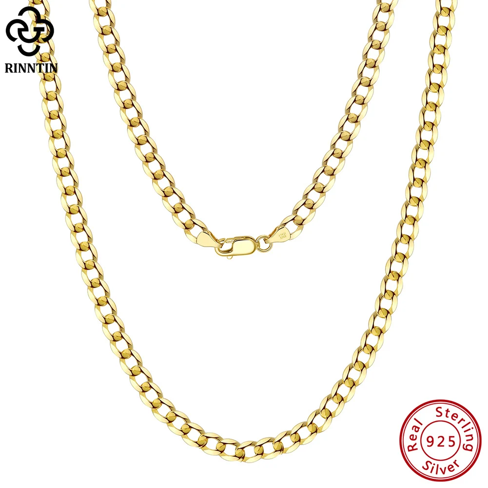 Rinntin 18 Karat Gold über 925er Sterlingsilber, 3 mm/5 mm, italienische kubanische Gliederkette mit Diamantschliff für Damen und Herren, Schmuck SC60 Image