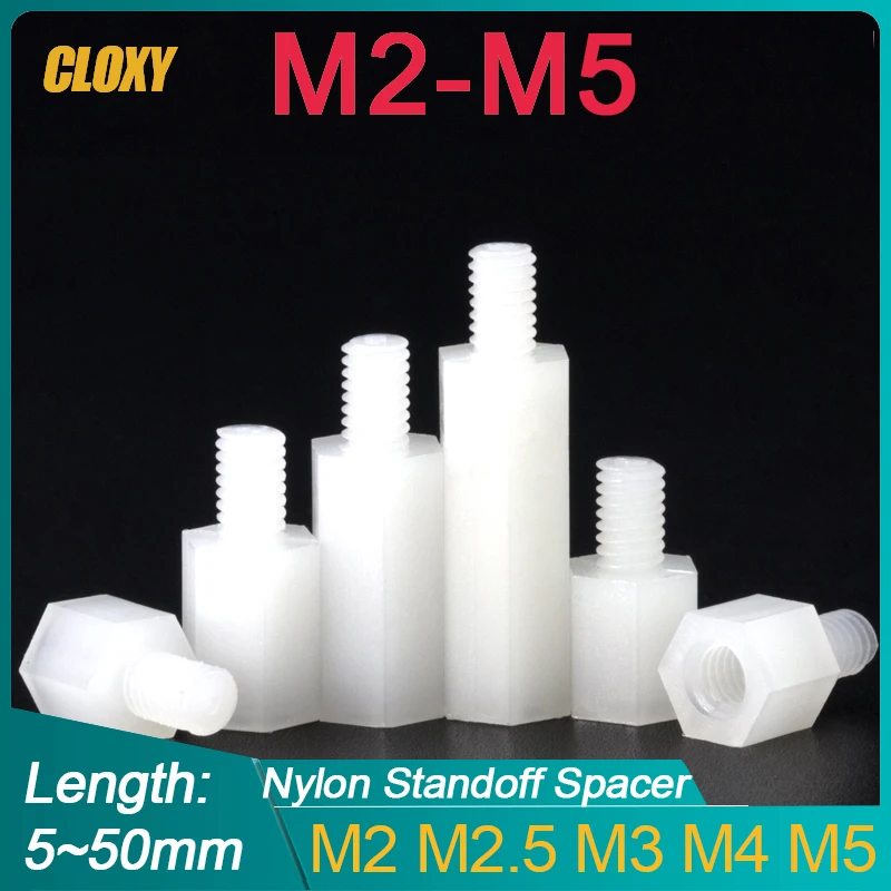 20/50 Stück weißer Kunststoff Nylon Sechskant Sechskant Abstandshalter männlich-weiblich Kreuzschlitz-Rundkopfschraube Mutter M2 M2,5 M3 M4 M5 Image