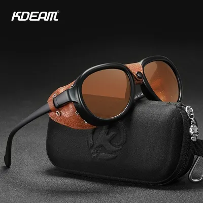 KDEAM Luxus Steampunk Pilot Sonnenbrille Männer und Frauen Weiche Leder Schild Brillen UV400 Schutz