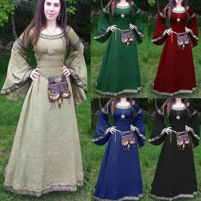 Mittelalter liche gotische Cosplay Kostüme für Frauen Halloween Karneval Party Performance Langarm Mittelalter Renaissance Kleider Image