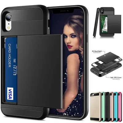 Hybrid Rüstung Fall für iPhone 8 7 6 6S Plus Brieftasche Fall Karte Halter Stoßfest Gummi Stoßstange