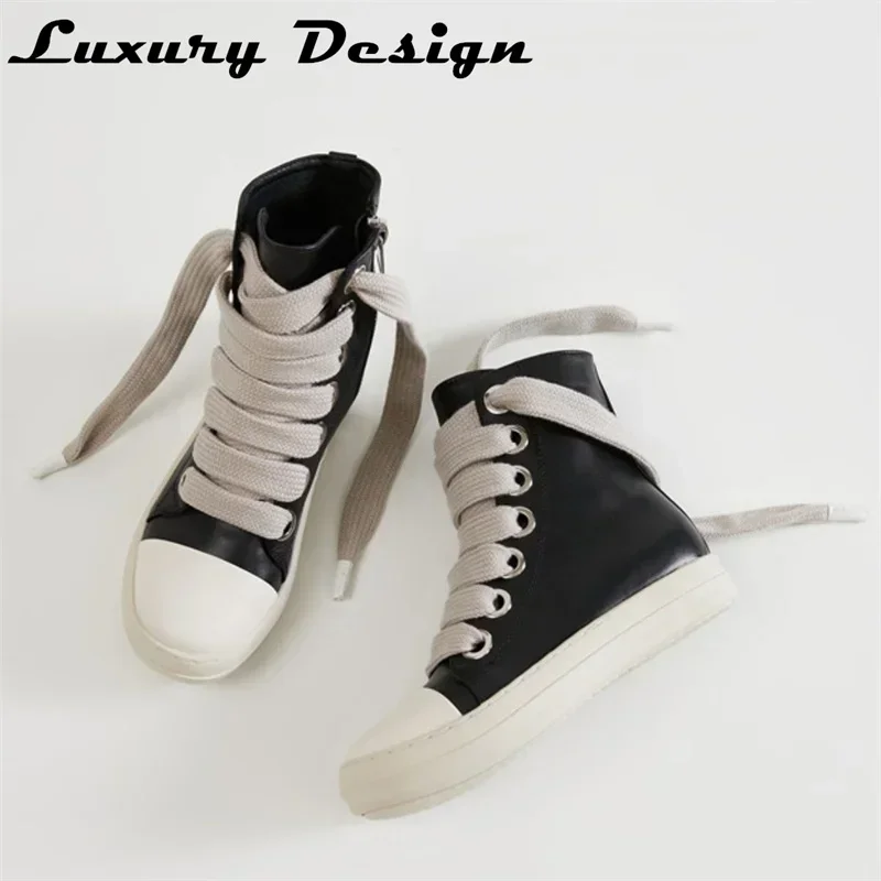 Rick Vintage Designer Herrenschuhe Dicke Schnürsenkel Mode High Top Plateau Schwarz Leder Casual Damen Chunky Sneaker