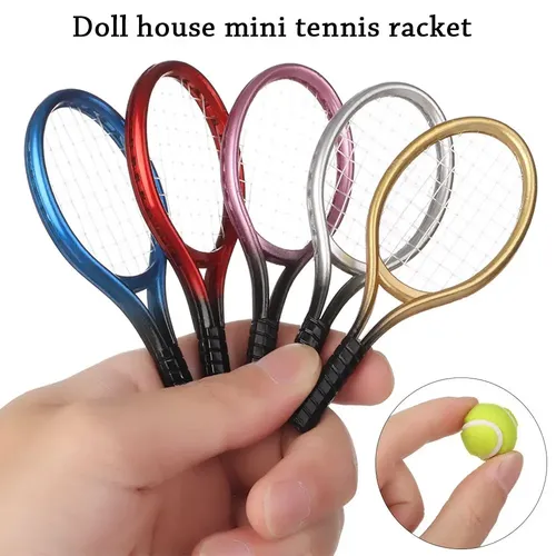 1 Set 1/6 1/12 Miniatur Sport Tennis Modell Kinder Garten Mini Puppe Tennis Schläger Ball Puppe Haus