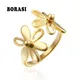 BORASI Top Qualität Trendy Edelstahl Doppel Blume Ring Hochzeit Weibliche Neue Partei Mädchen EINE