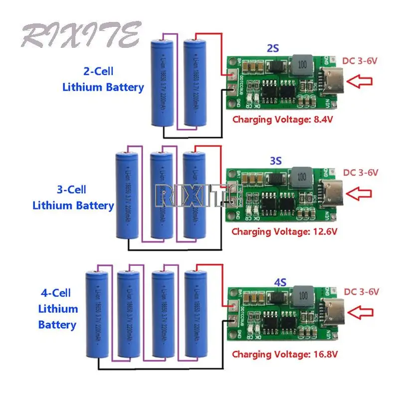 Typ C BMS 2S 3S 4S 1A 2A 4A 18650 Lithium-Batterie Ladegerät Bord USB C Step-up Boost Modul Für Li-Po Polymer Power Bank Image