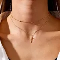 Romantische Kreuz Anhänger Halskette für Frauen Gold Silber Farbe Mehrschichtige Oval Perlen Kette