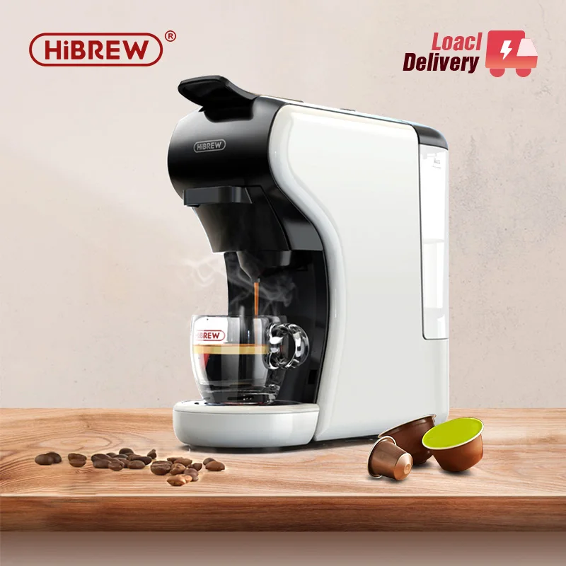 HiBREW 4-in-1-Kaffeemaschine mit mehreren Kapseln, vollautomatisch, mit Heiß- und Kaltmilchschaummaschine, Aufschäumer und Kunststofftablett-Set Image