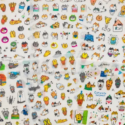 6 Stück Kawaii lustige Katzenausdruck dekorative PVC-Aufkleber Scrapbooking Stick Label Tagebuch Image