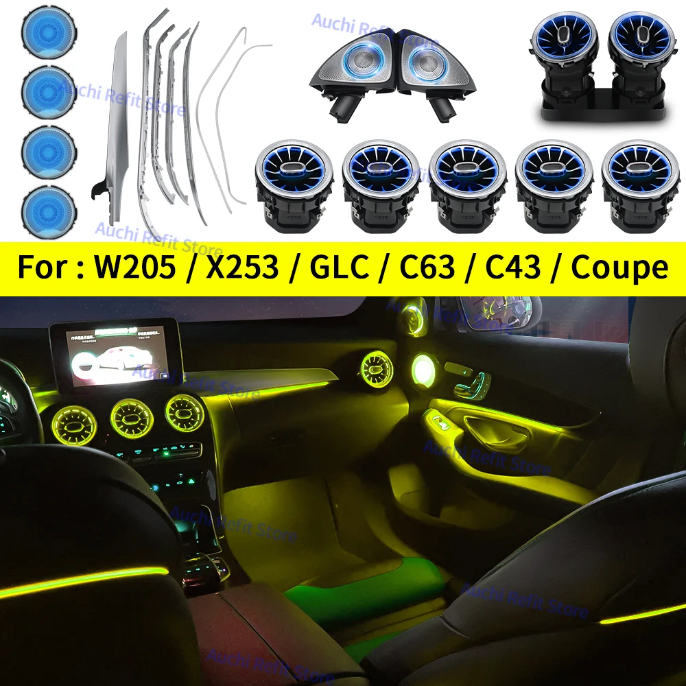 Umgebungslicht 3/12/64 Farben für Mercedes-Benz C/GLC-Klasse Coupe W205 C43 C63 X253 LED-Lüftungsschlitze Lautsprecher dekoratives Licht Nachrüstung Image