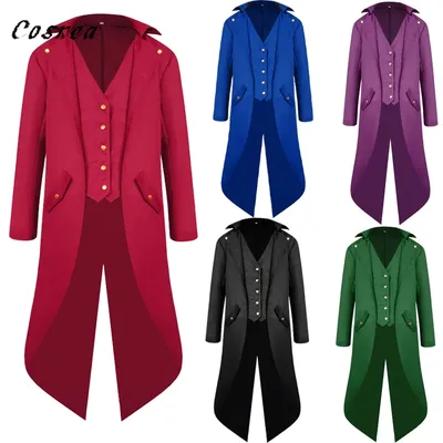 Mittelalterlicher Retro Roter Smoking Frack Herren Jacke Mäntel Schwalbenschwanz Staub Cosplay Steam Punk Kostüm Palast Kleid Europa Uniform Image