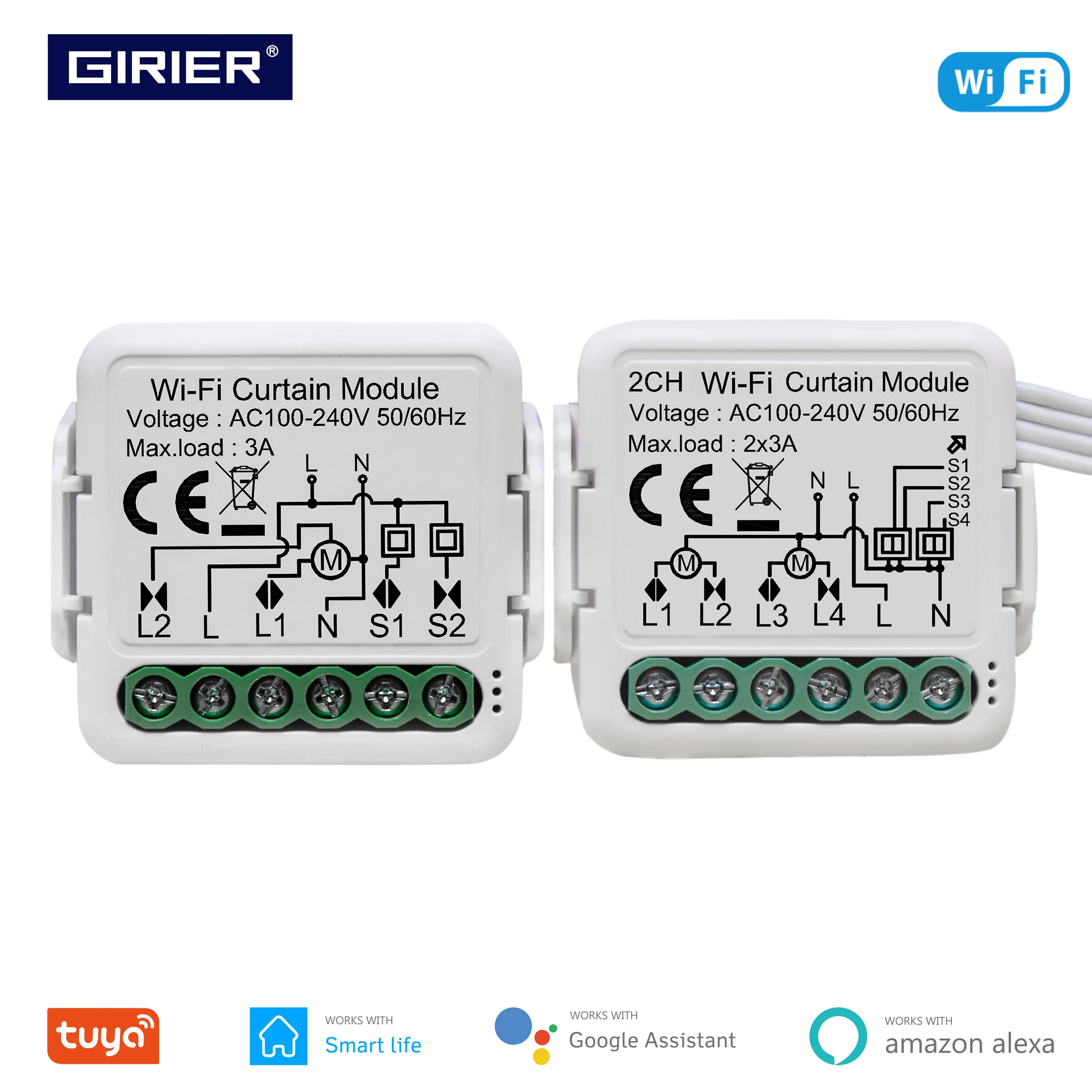 GIRIER Tuya Smart Wifi Vorhangmodul Blindschalter für Rollladen-Elektromotor 1/2 Gang Kompatibel mit Alexa Google Home Image