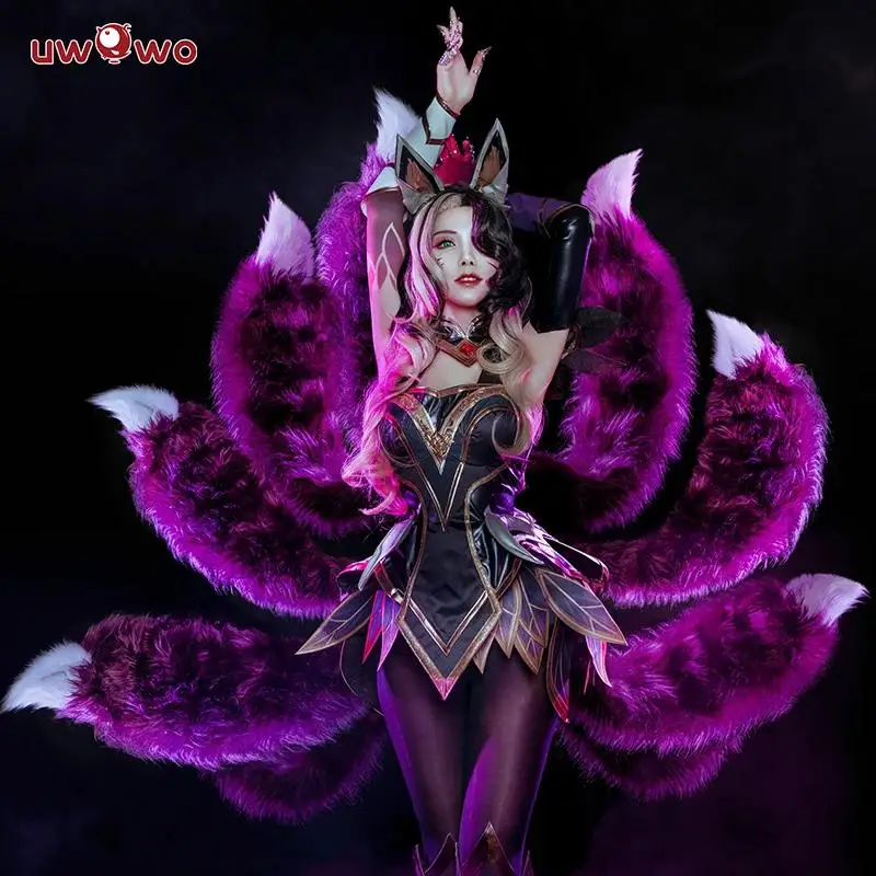 AUF LAGER UWOWO Ahri Cosplay Kostüm Coven Ahri Cosplay Kostüm mit Ohren Halloween Kostüm Ahri Hexenkleid für Frauen Image
