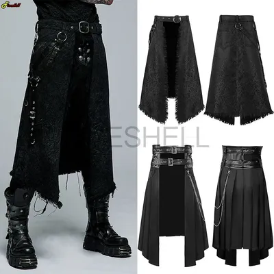Cosplay Punk Plissiert Rock männer Gothic Leder Gürtel Medieval Römischen Krieger Kilt Metall Chian Image