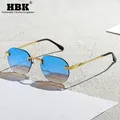 HBK Blau SPIEGEL Rahmenlose Gold Metall Damen Sonnenbrille Männer Randlose Braun Sonne Gläser Für