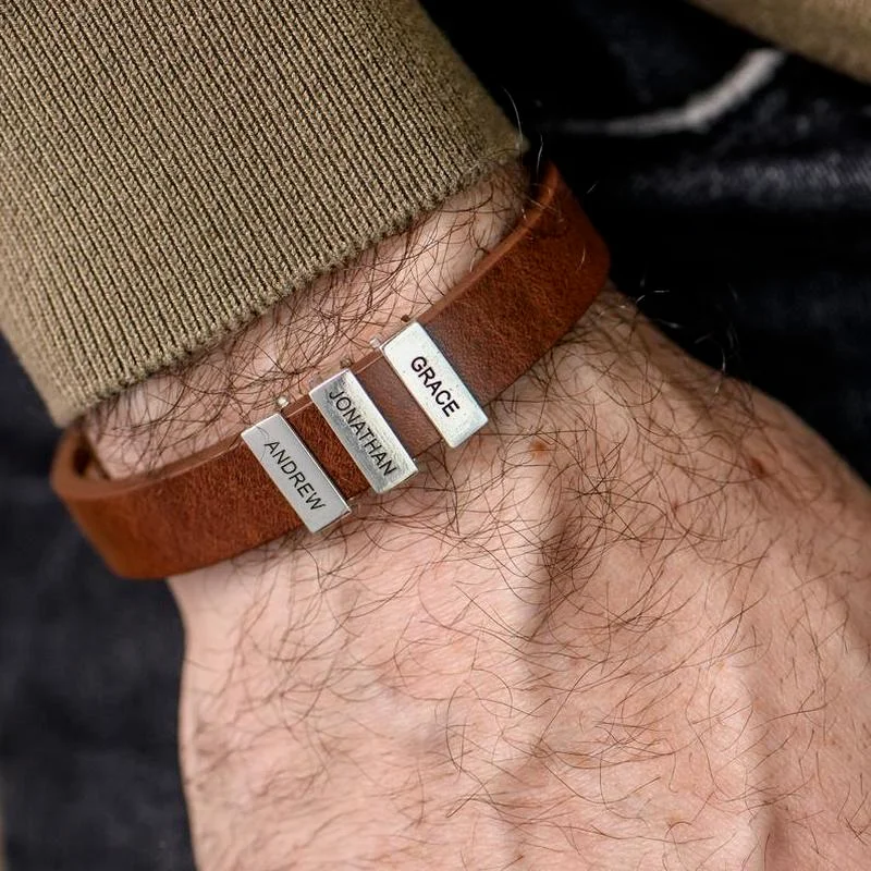 Nach Namen Armband für Männer Braun Schwarz Weiß Armbänder Personalisierte Kinder Namen Armreif Vatertag Geschenk Edelstahl Perlen Image