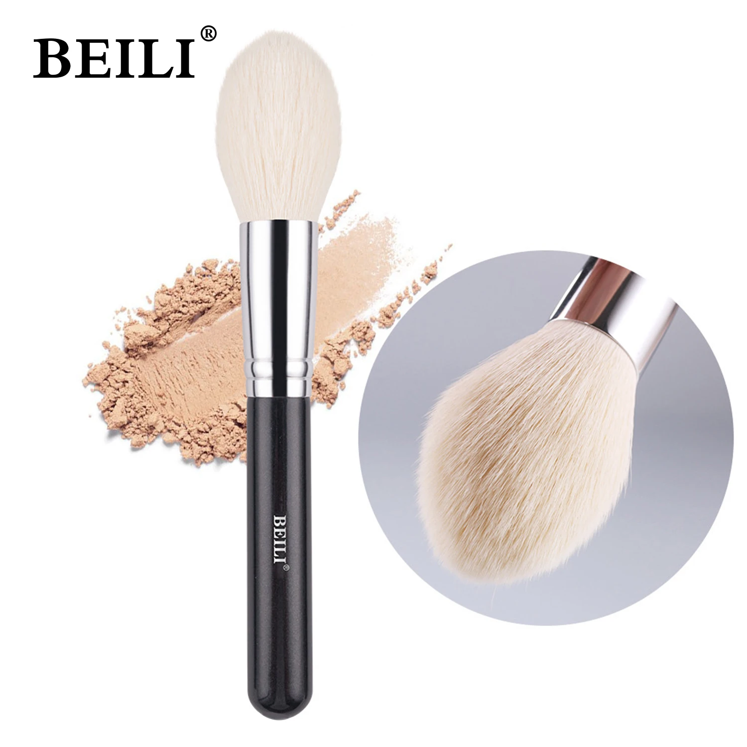 BEILI 1PCS Schwarz Große Lose Pulver Make-Up Pinsel Professionelle Weiche Foundation Highlight Wolle Faser Kabuki Pinsel Schönheit Werkzeuge Image
