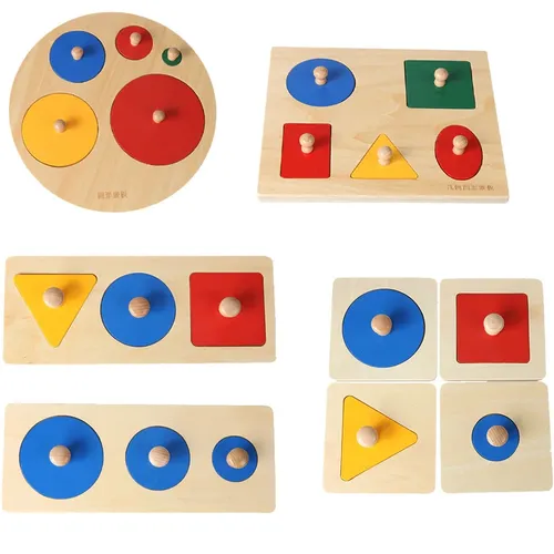 Montessori mehrere Form Puzzle erste Formen Jumbo Knopf Holz puzzle geometrische Farbe Sortierer