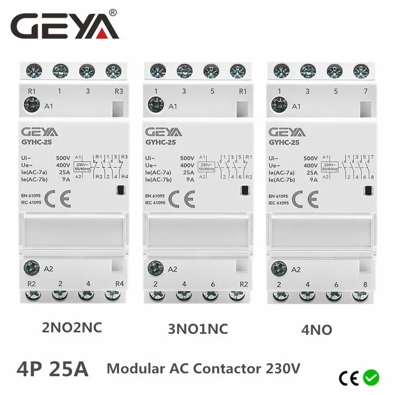 GEYA Din Schienen Automatische Modulare Haushalt Schütz AC230V 4P 25A 4NO 2NO2NC 3NO1NC 50/60Hz Image