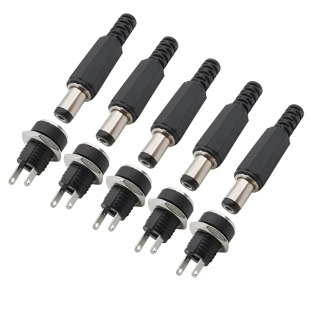5,5x2,1mm DC Power Männlich Weiblich Buchse Adapter 12V 5,5*2,1mm DC Netzteil Stecker Jack schraube Mutter Panel Mount Stecker 10/5/1 Paar Image
