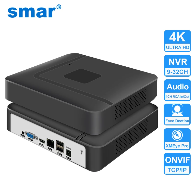 Smar H.265 CCTV NVR 8CH 9CH 16CH 32CH Für 5MP 4K IP Kamera Unterstützung Gesichtserkennung E-Mail Alart Video DVR Recorder XMEYE APP Onvif Image
