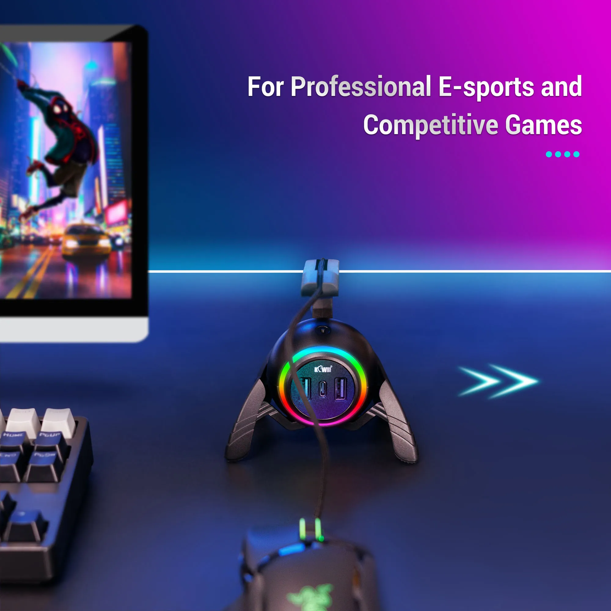 Neuer Mauskabelhalter mit RGB-Beleuchtung, Gaming-Maus-Bungee-Kabelclip, Kabelorganisator, flexibel für E-Sport-Mäuse, perfekt für das Spielen Image