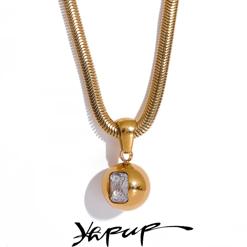 Yhpup Grün Weiß Rot Zirkonia Edelstahl Runde Anhänger Halskette Zarte Mode Gold Farbe 18K PVD Überzogene Schmuck Image