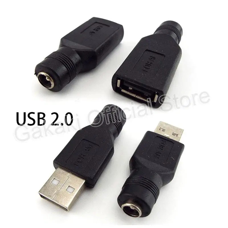 DIY Stecker 5,5*2,1mm DC Weibliche Power Jack Zu USB 2,0 Typ A Stecker Jack Buchse 5V DC Power Stecker Adapter Laptop Image