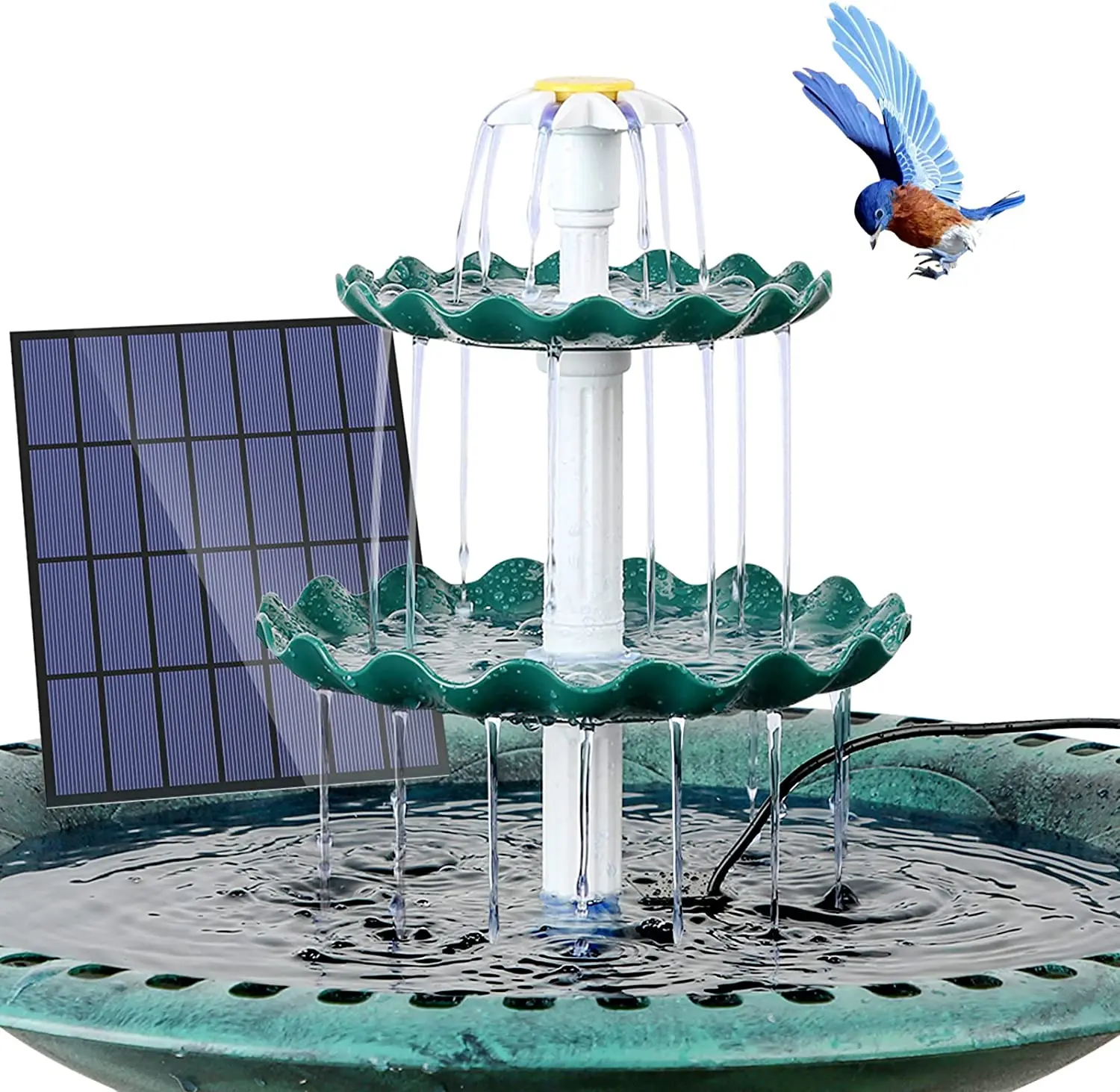 3-stufiges Vogelbad mit 3 W Solarpumpe, DIY-Solarbrunnen abnehmbar und geeignet für Vogelbad, Gartendekoration