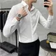 Männer Drehen-unten Kragen Smoking Hemd Langarm-Taste Slim Fit Hochzeit Kleid Shirts Schwarz Weiß