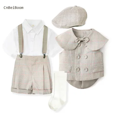 Junge Anzüge Baumwolle Baby Jungen Anzüge 2024 Zweireiher Weste kurzen Schal 6 stücke Anzug Sets