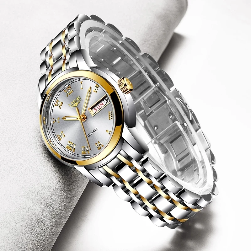 LIGE 2023 Neue Gold Uhr Frauen Uhren Damen Kreative Stahl frauen Armband Uhren Weibliche Wasserdichte Uhr Relogio feminino Image