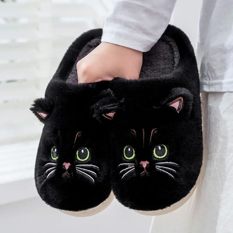 Schwarze lustige Hausschuhe Katze Vivid Damen weiße flauschige Kitty Slides Schuhe Damen Cartoon Tier Kätzchen rosa pelzige Slipper