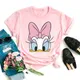 Disney Mode Nette Daisy Ente Cartoon Print Casual Rosa Frauen T-Shirt Oansatz Tops Kurzarm Lose T