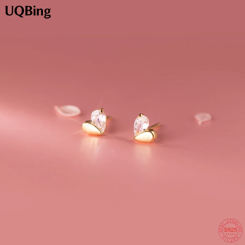 925 Sterling Silber 18K Gold Überzogene Ohrringe Einfache Luxus CZ Zirkon Nette Herz Form Stud Ohrringe für Frauen Hochzeit schmuck Image