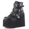 Winter Schnalle Stiefeletten Frauen Punk Weibliche Plattform Stiefel Keile High Heels PU Frauen Stiefel Botas Mujer Plus Größe