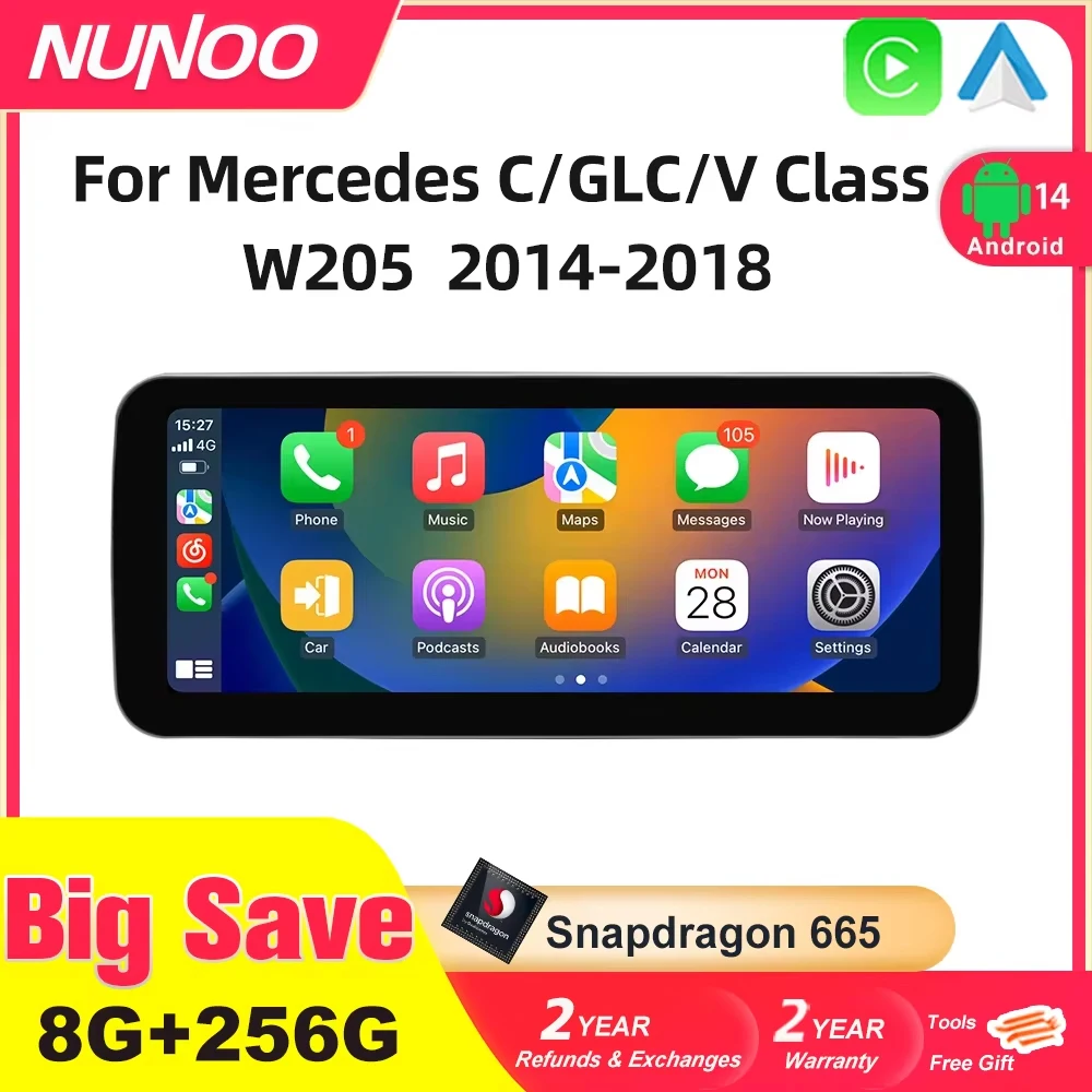 Android 14 Drahtlose CarPlay Für Mercedes Benz C Klasse W205 Bildschirm Android Auto Multimedia Navigation GPS SWC DSP 4G WiFi