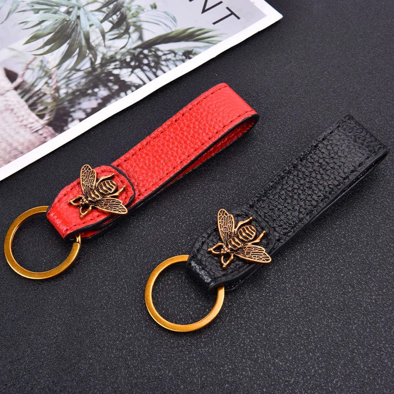 Mode Marke Luxus Design Schlüssel Ketten High-end-Golden Bee Leder Business Auto Schlüsselbund für Männer Neue Anti-verloren Armband Schlüsselring Image