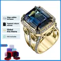 HOYON 18K Gold Farbe Natürlichen Saphir Stil Ring für Männer 925 Schmuck Feine Anillos De Hochzeit