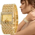 Einfache Quadratische Gold Damen Uhr Mode Klassische Legierung Diamant Armband Damen Uhr Gold Silber