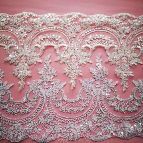 1Yard/23cm Weiß Elfenbein Pailletten Aufzeichnung Stoff Blume Venise Venedig Mesh Spitze Trim