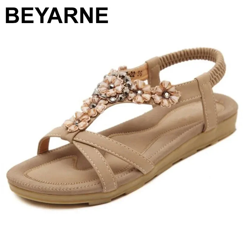BEYARNE Neue Böhmischen Stil Sommer Frauen Schuhe Mode Frauen Sandalen Flache Ferse Marke Strand Sommer Schuhe Damen Süße