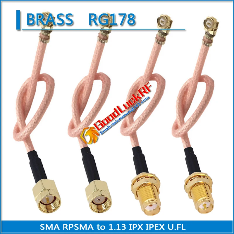 Kit-Set, hochwertige U.FL-Buchse auf RPSMA, RP-SMA, RP, SMA, männlich, weiblich, O-Ring-Unterlegscheibe, Schott-Pigtail-Jumper, RG178, Koaxial Image