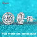 Smyoue 2CT Zertifiziert Moissanite Stud Ohrringe für Frauen Platin Überzug Sterling Silber Diamant