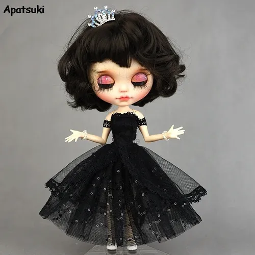 Schwarz Prinzessin Kleid für Blythe Puppen Neue Jahr Abend Party Kleid für BJD Blythe Puppen Off