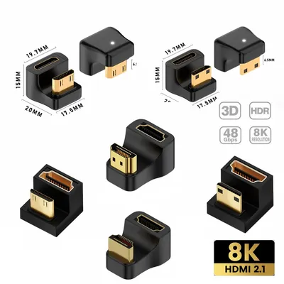 360 Grad abgewinkelter U-förmiger L-Konverter Mini-HDMI-Stecker auf HDMI-kompatible 2,1 V-Buchse 4k Image